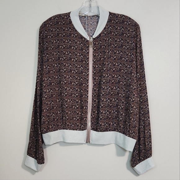 New Collection Brown/Burgundy/Navy Paisley Lightweight Bomber Jacket, OS ~ EUC - Picture 1 of 10